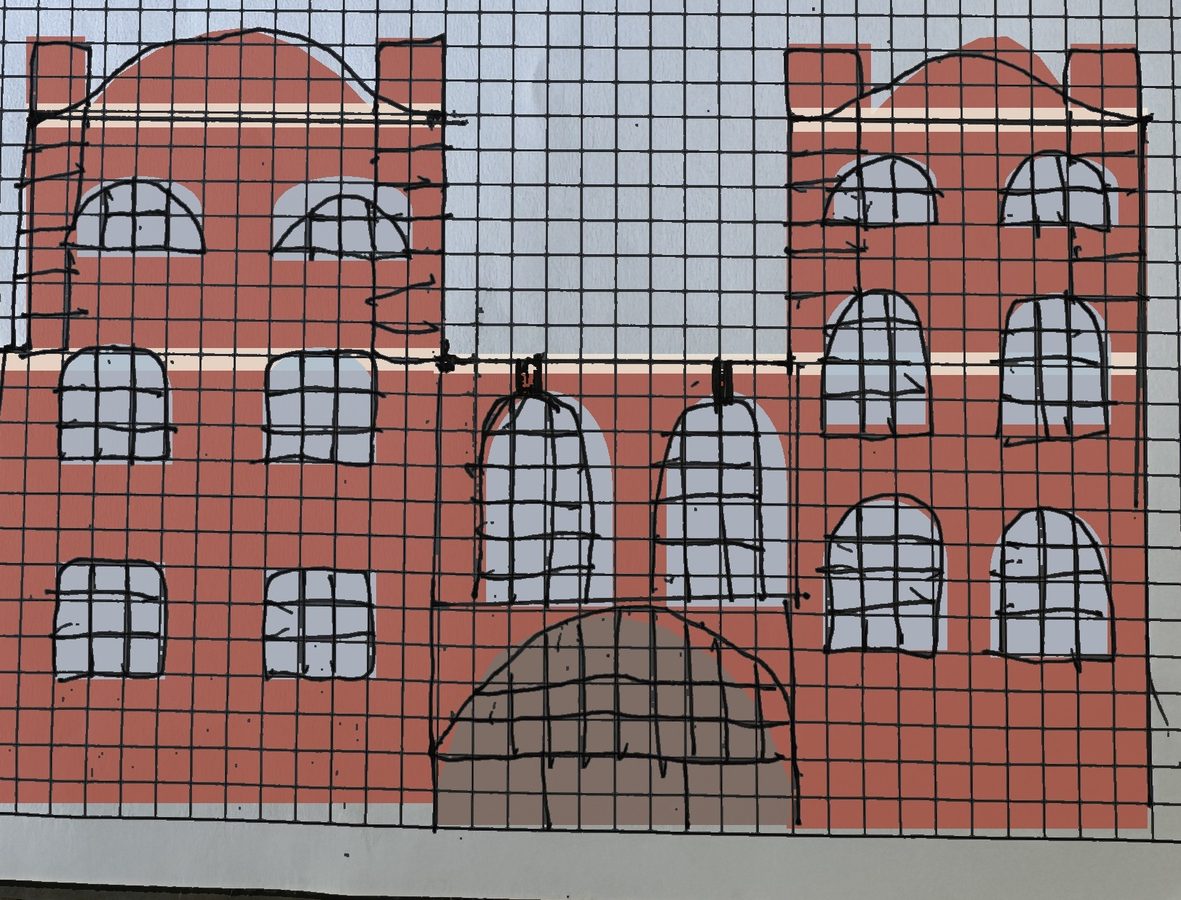 Western Market coloured red brick by AI