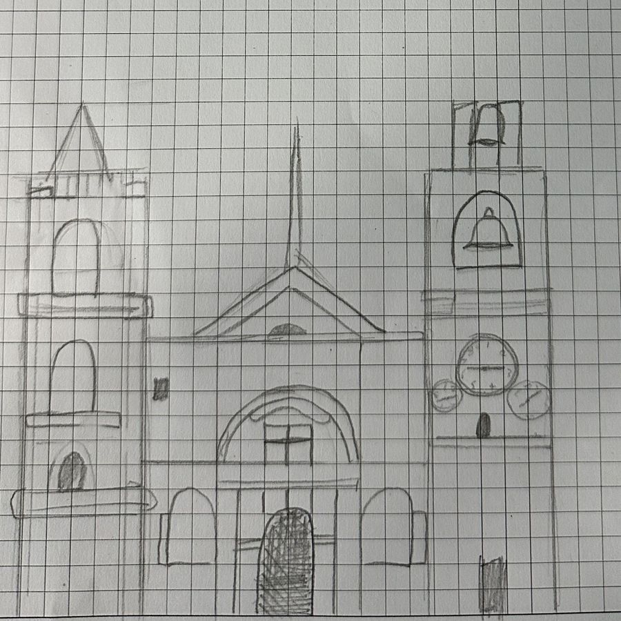 Hand drawing of St John's Cathedral on squared paper