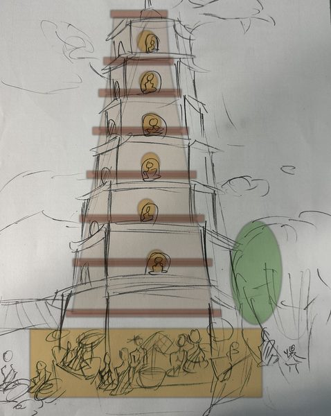 Ten Thousand Buddhas pagoda, coloured